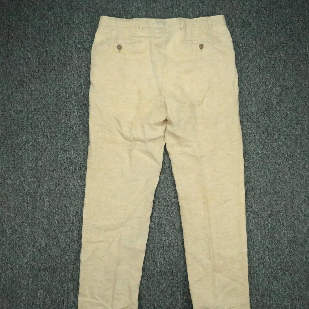 Zanella Pants Mens 34x30 Beige Tan Cinquanta 100% Linen Straight Trouser